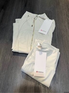 lululemon athletica White Zip Front Bomber Jacket with Gold Hardware